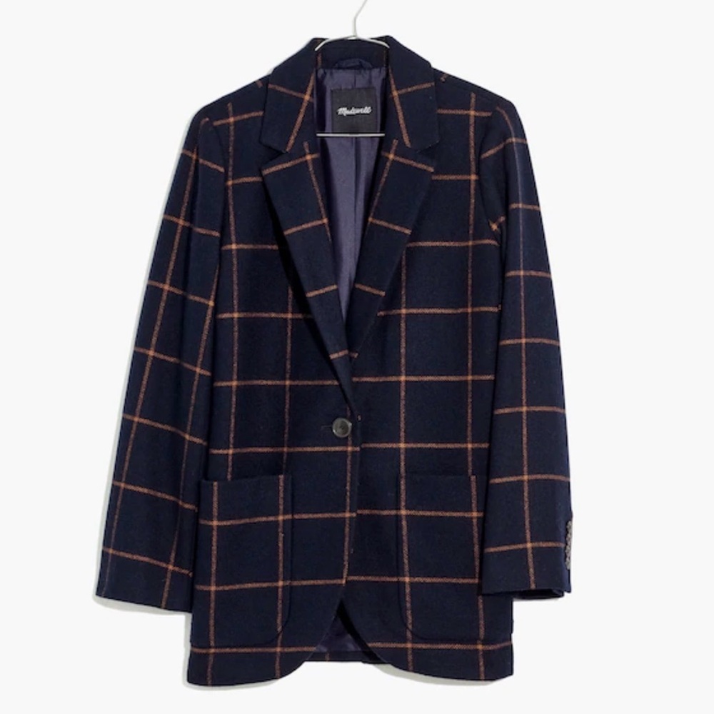 Madewell Navy Blazer with Brown Windowpane